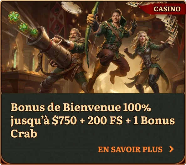 Promotional banner: Welcome Bonus 100% up to $750 + 200 Free Spins + 1 Bonus Crab